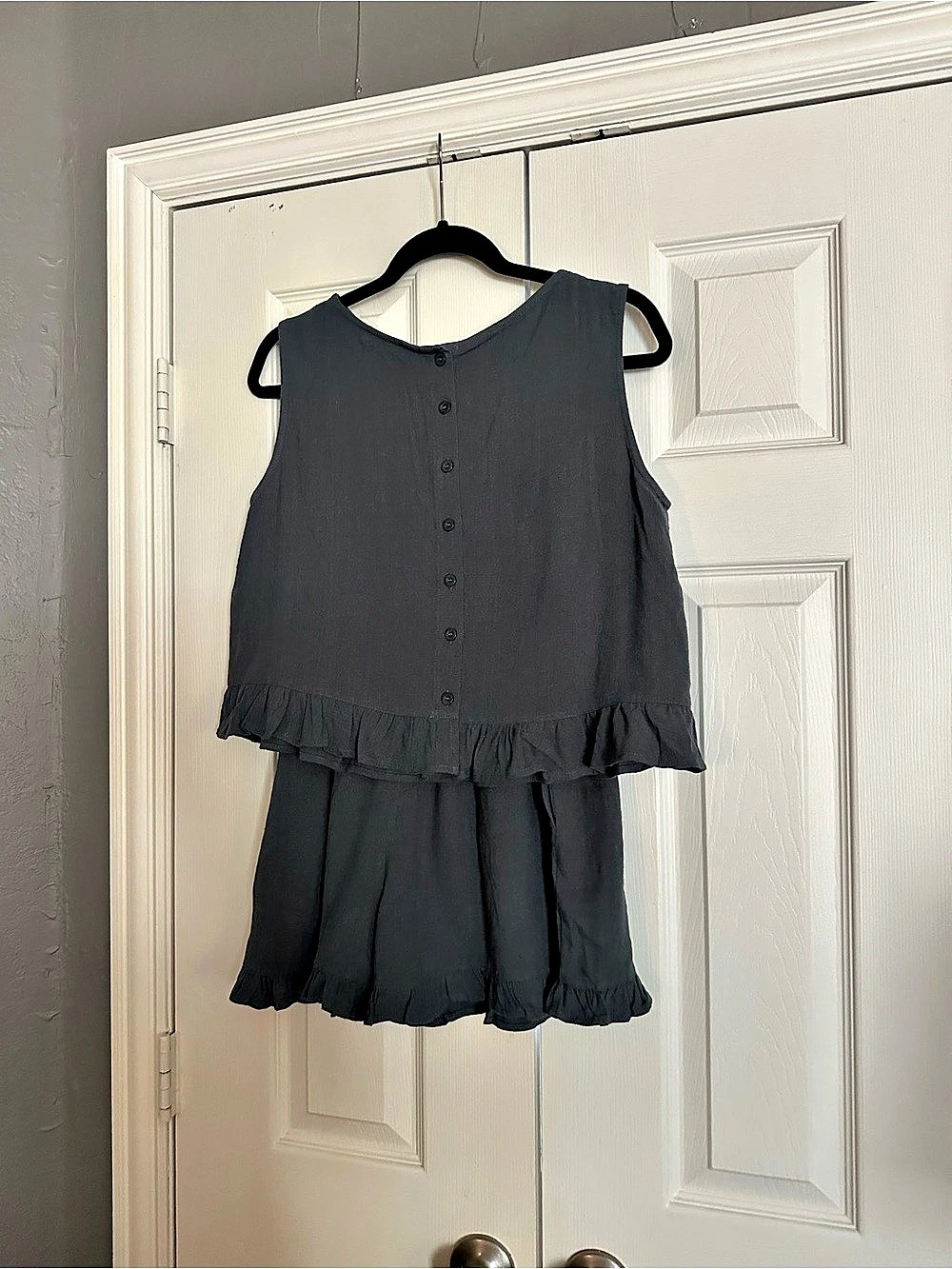 Women's Black Button Front Ruffle Two Piece Outfit